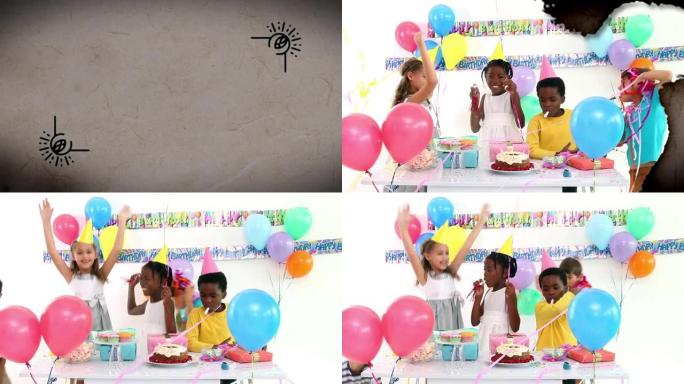 燃烧层动画揭示孩子们在生日聚会上的乐趣