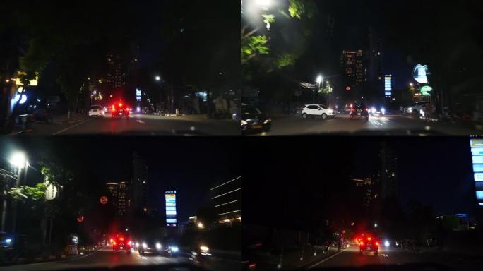 雅加达市区夜间汽车驾驶pov前全景4k印度尼西亚