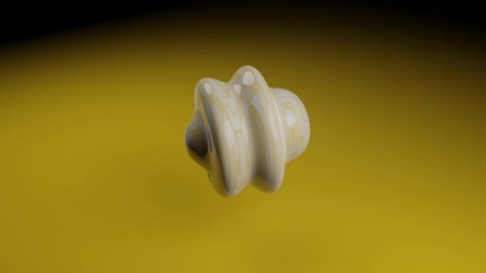黄色背景上的抽象液体变形重塑3d对象。创意3d渲染动画形状