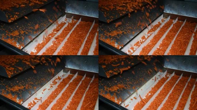 胡萝卜被清洗、干燥和冷冻以进一步储存