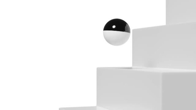 黑白球从楼梯上蹦蹦跳跳。循环3d动画。