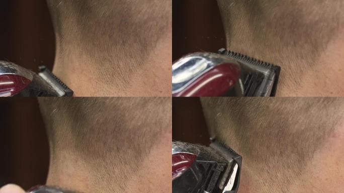 理发师用机器剪头发，梳子给男人做发型。