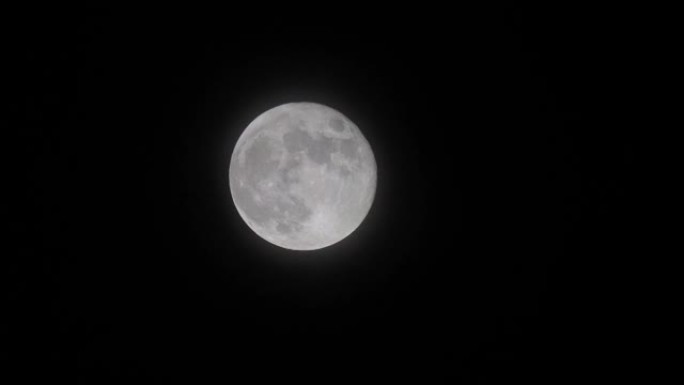 满月的延时镜头在夜空中移动，云层很轻。神秘的月亮从下到上移动。月光在黑色的夜空中闪耀，4k b滚动拍