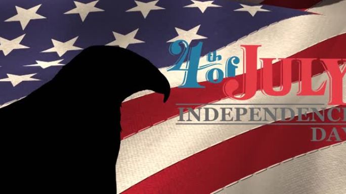 7月4日独立日文本的动画，鹰在美国国旗上