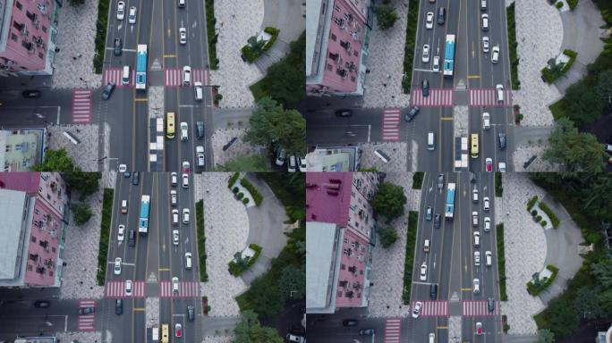 公交车站空中拍摄-城市中的交通
