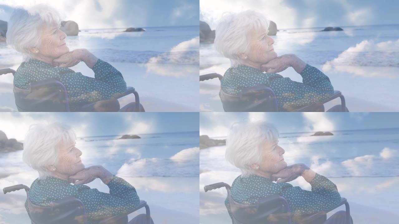 海边轮椅上的老人发光动画