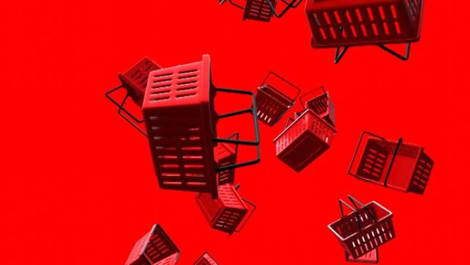 红色背景上的红色塑料购物篮。