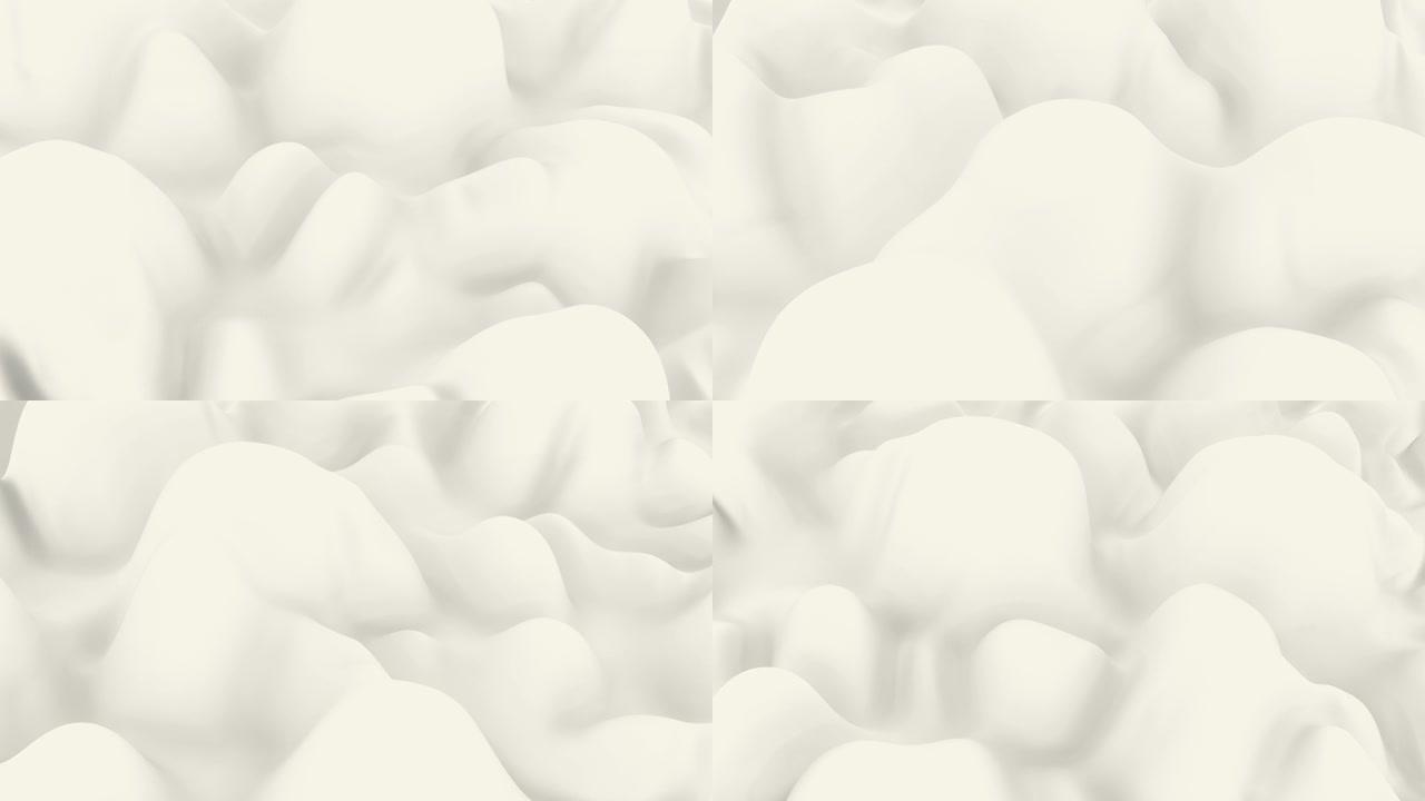 液体白色表面的3D渲染，4k抽象波浪动画