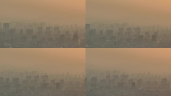 江南城市空气污染雾霾沙尘暴扬尘浮尘航拍