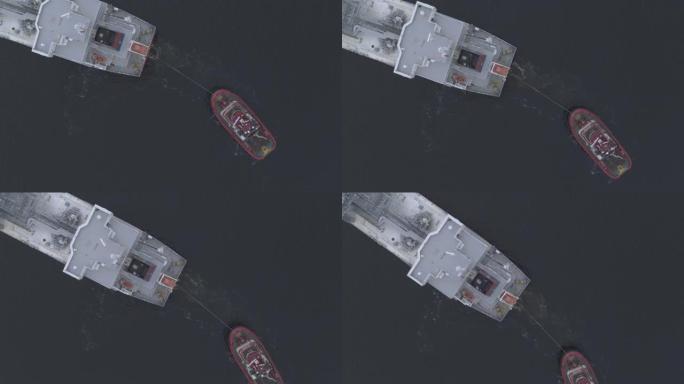 大型船只和拖船的无人机拍摄
