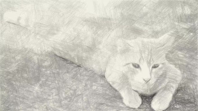 可爱的猫画黑白