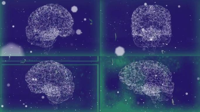 带有发光斑点的人脑旋转的动画