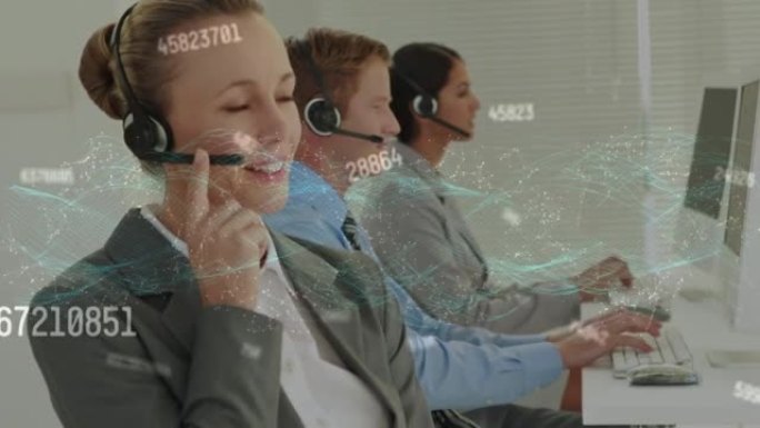 使用电话耳机在商务人士上的数字动画