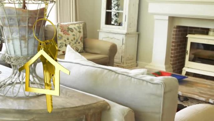 客厅室内悬挂房子钥匙和钥匙扣的动画