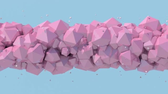 粉色多面体，蓝色背景。抽象动画，3d渲染。