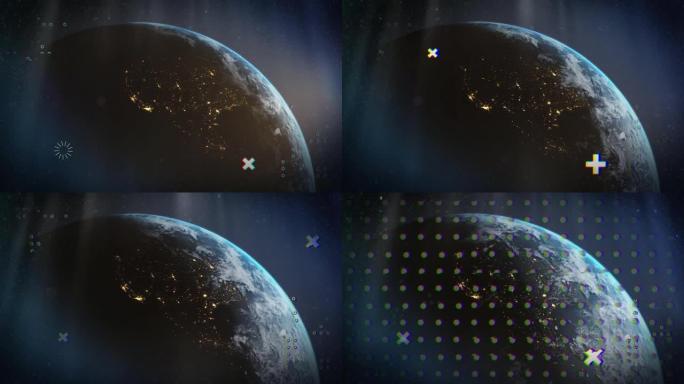 行星地球上闪烁的点和标记行的动画