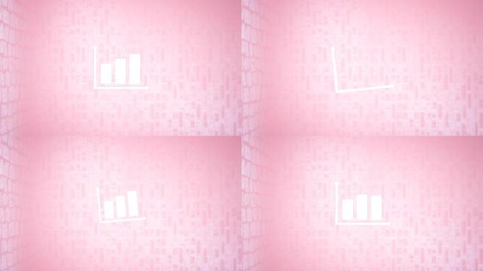 粉红色背景上带有箭头轴的简单白色条形图图标的动画