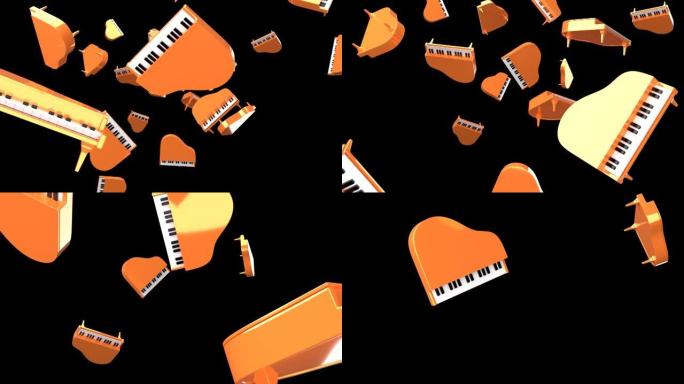 许多黑色背景上的橙色钢琴。