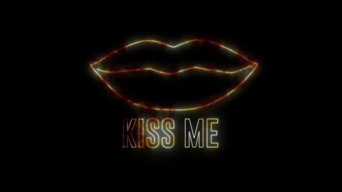 霓虹女人嘴唇和文字 “吻我”。性感的色情物体，发光二极管灯。