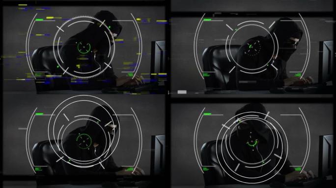 用笔记本电脑对黑客进行范围和数据处理的动画
