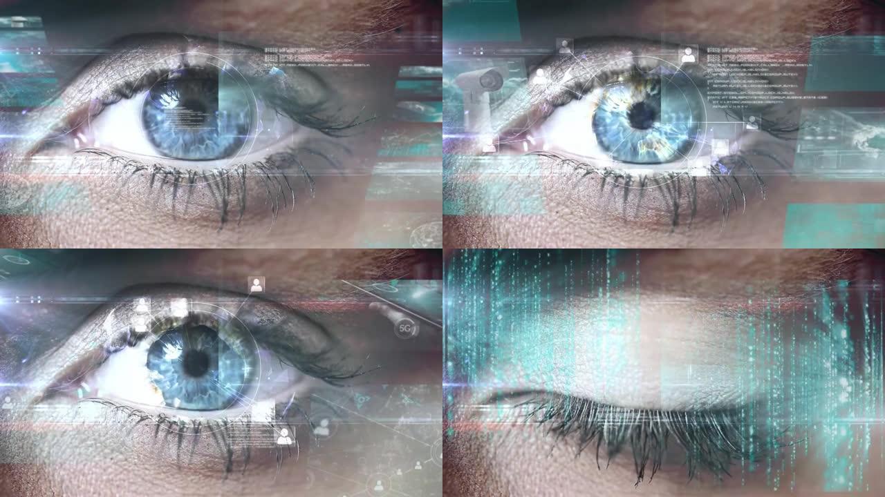 女人眼睛上的数据处理网络动画