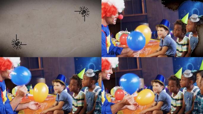 小丑和孩子们在派对上的动画