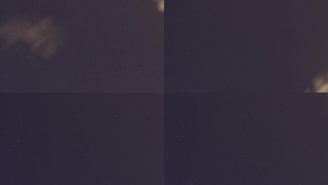 夜空中移动的星星轨迹的延时。