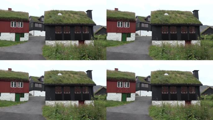 传统斯堪的纳维亚草地屋顶房屋