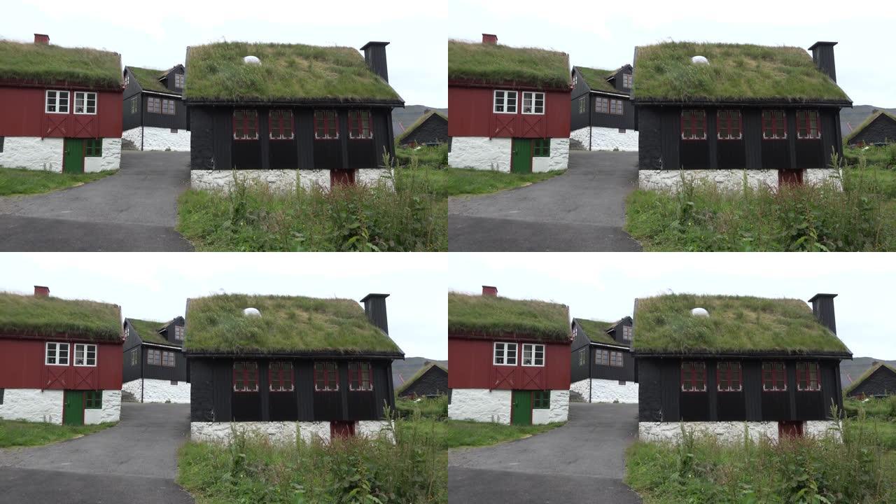 传统斯堪的纳维亚草地屋顶房屋