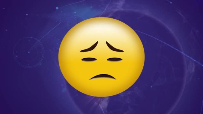 连接网络和地球仪上悲伤表情符号图标的动画