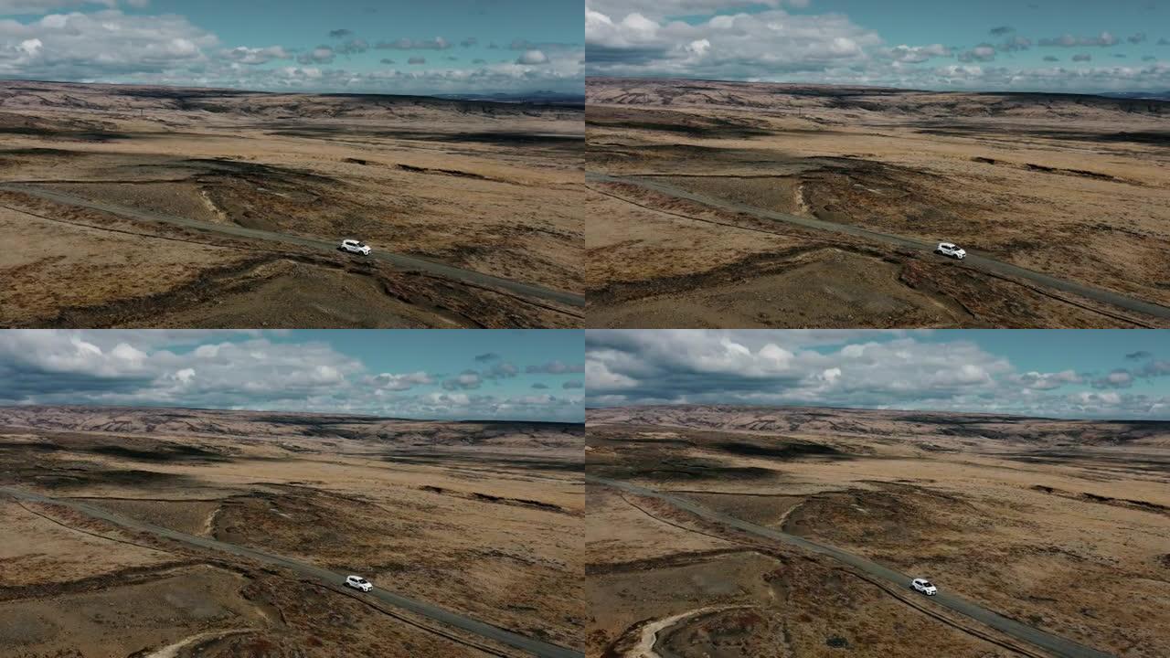 冰岛火山景观衍生的汽车的风景鸟瞰图