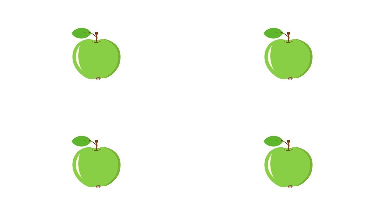 在白色背景上弹出青苹果的动画卡通插图。健康植物性饮食维生素