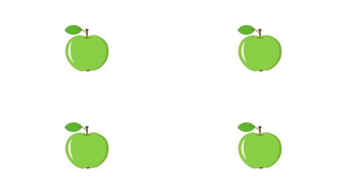 在白色背景上弹出青苹果的动画卡通插图。健康植物性饮食维生素