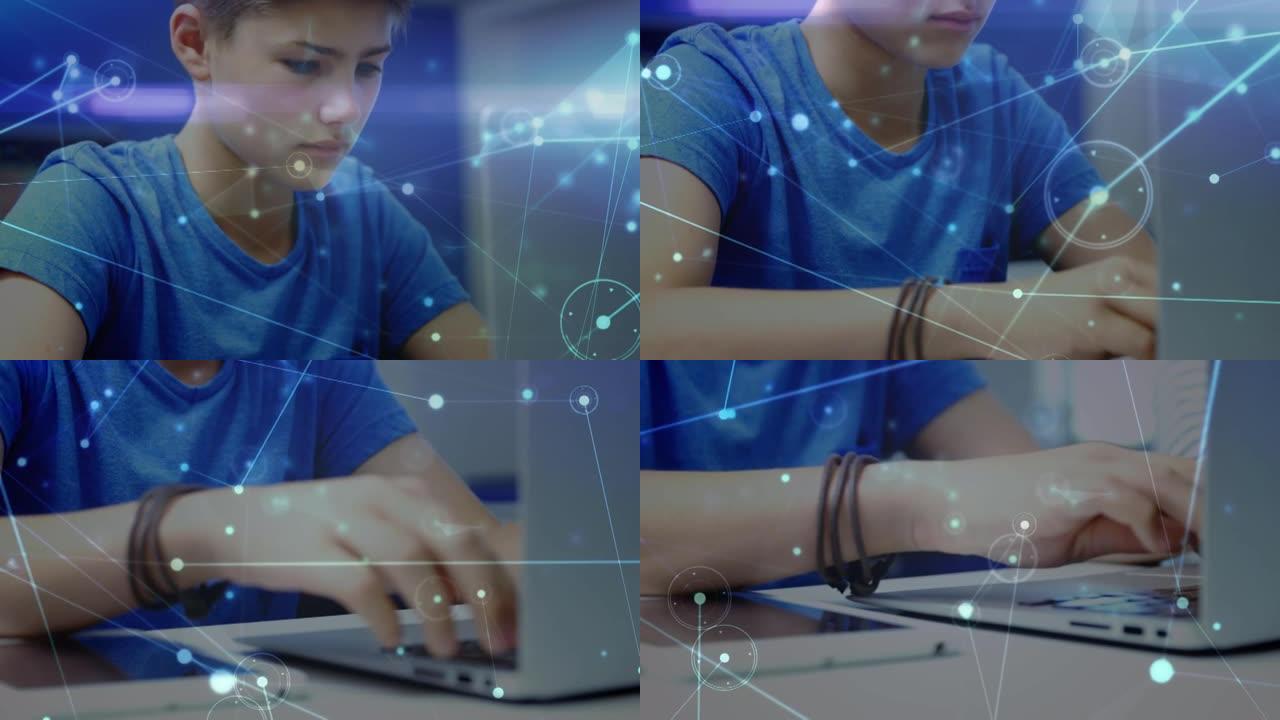使用笔记本电脑在男生上使用图标的连接网络动画