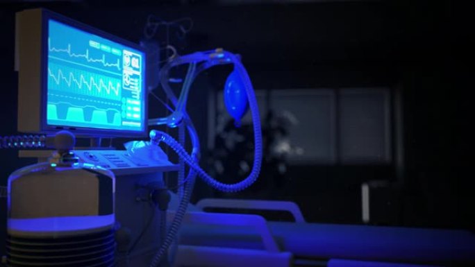 医疗保健3D动画，ICU肺部呼吸机在夜间门诊