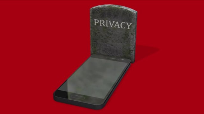带有墓碑的智能手机，象征着侵犯隐私的概念视频