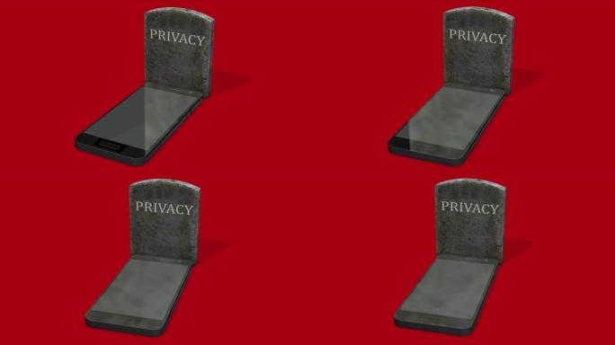 带有墓碑的智能手机，象征着侵犯隐私的概念视频