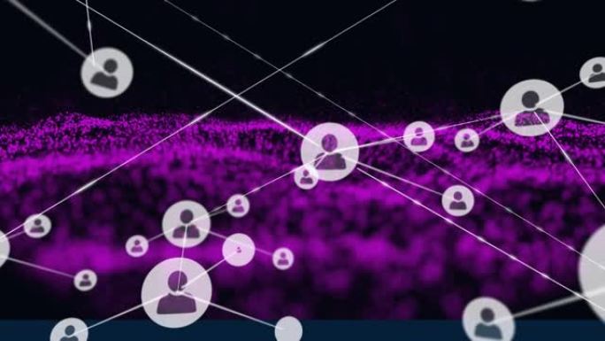 在发光的网格上与人的图标连接网络的动画