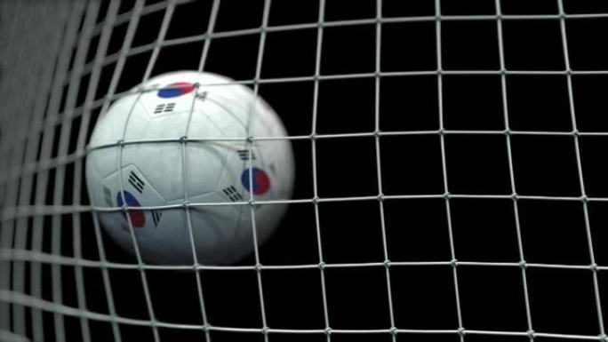 带有韩国国旗的球击中目标。3D动画