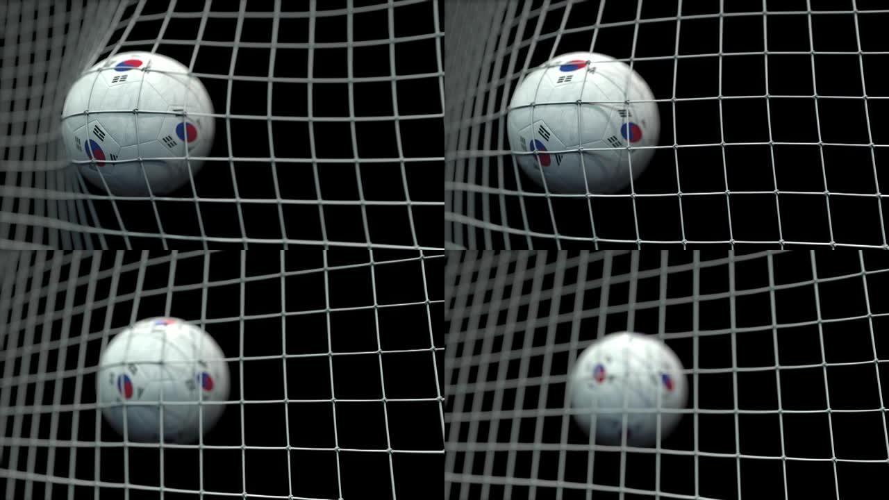 带有韩国国旗的球击中目标。3D动画