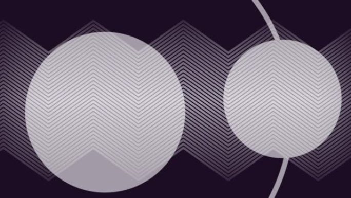 在黑色上移动的灰色动力学平行之字形线上的球体同心环的动画