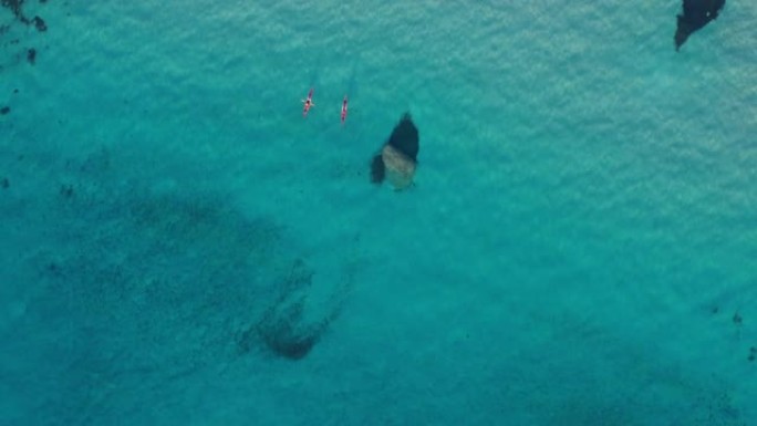 朋友们用皮划艇探索大海。伊比沙岛的顶级旅游目的地。