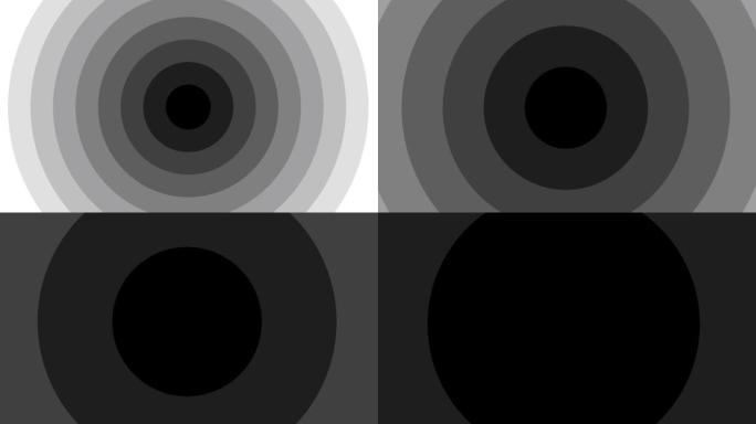圆形消色差灰度阴影的动画，中间是黑色。运动图形。VJ循环。