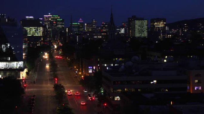 维尔-玛丽地区和蒙特利尔市中心夜间的鸟瞰图
