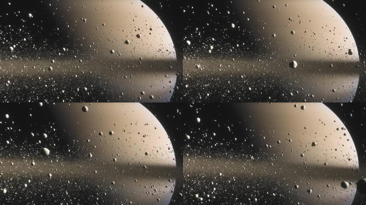 土星是太阳系中巨大的行星，有着美丽的环。由石头，灰尘和冰制成的戒指的电影动画