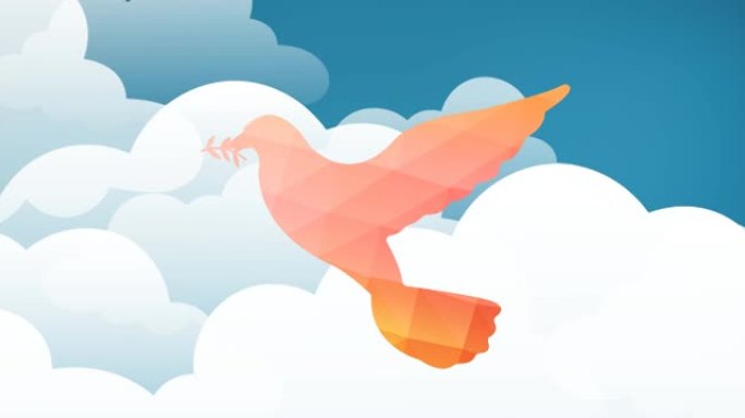背景下的蓝天上橙色鸟飞过云层的动画