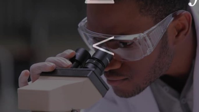 实验室使用显微镜对男性和女性卫生工作者的数学符号