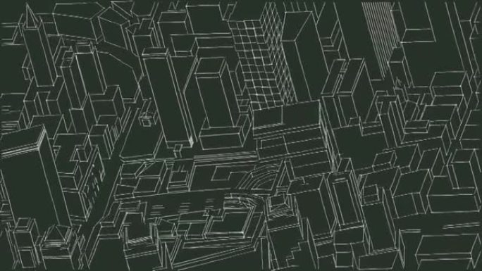 开发规划的超现代城市设计的三维概念。空中。计算机化动画。