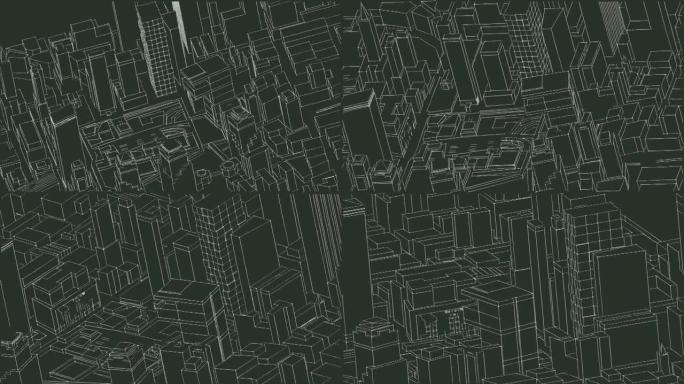 开发规划的超现代城市设计的三维概念。空中。计算机化动画。