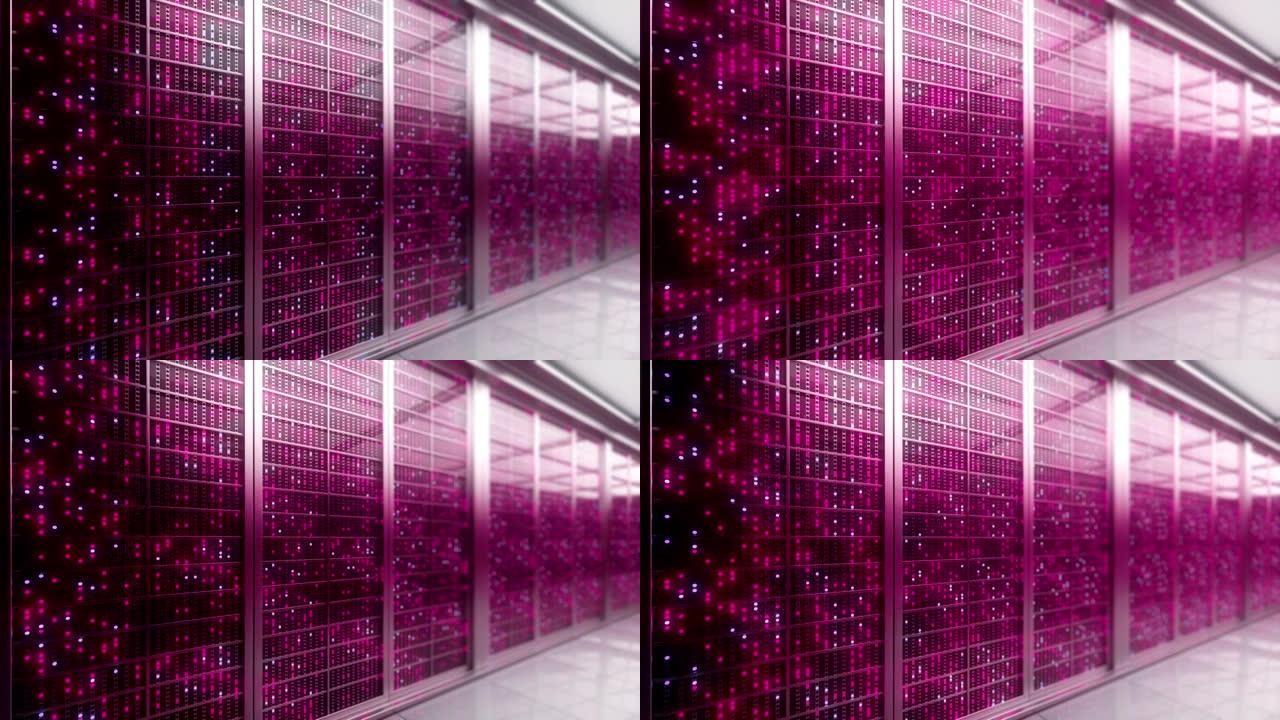 计算机网络安全服务器机房数据中心中的服务器机架3d渲染
